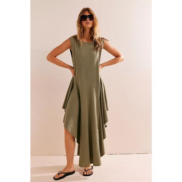 New Free People FP BEACH Mia Midi ASSYMETRICAL $98 SMALL Crystal Kelp - Green - Picture 1 of 4